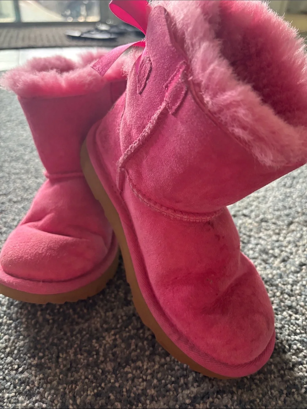 UGG Hot Pink Satin Bow Sheepskin Boots